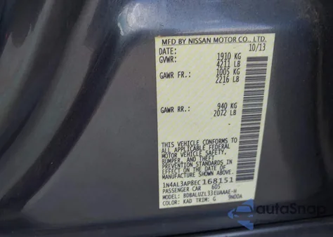 2014 Nissan Altima 2.5 Sv из США, поврежденный, VIN 1N4AL3AP8EC168151